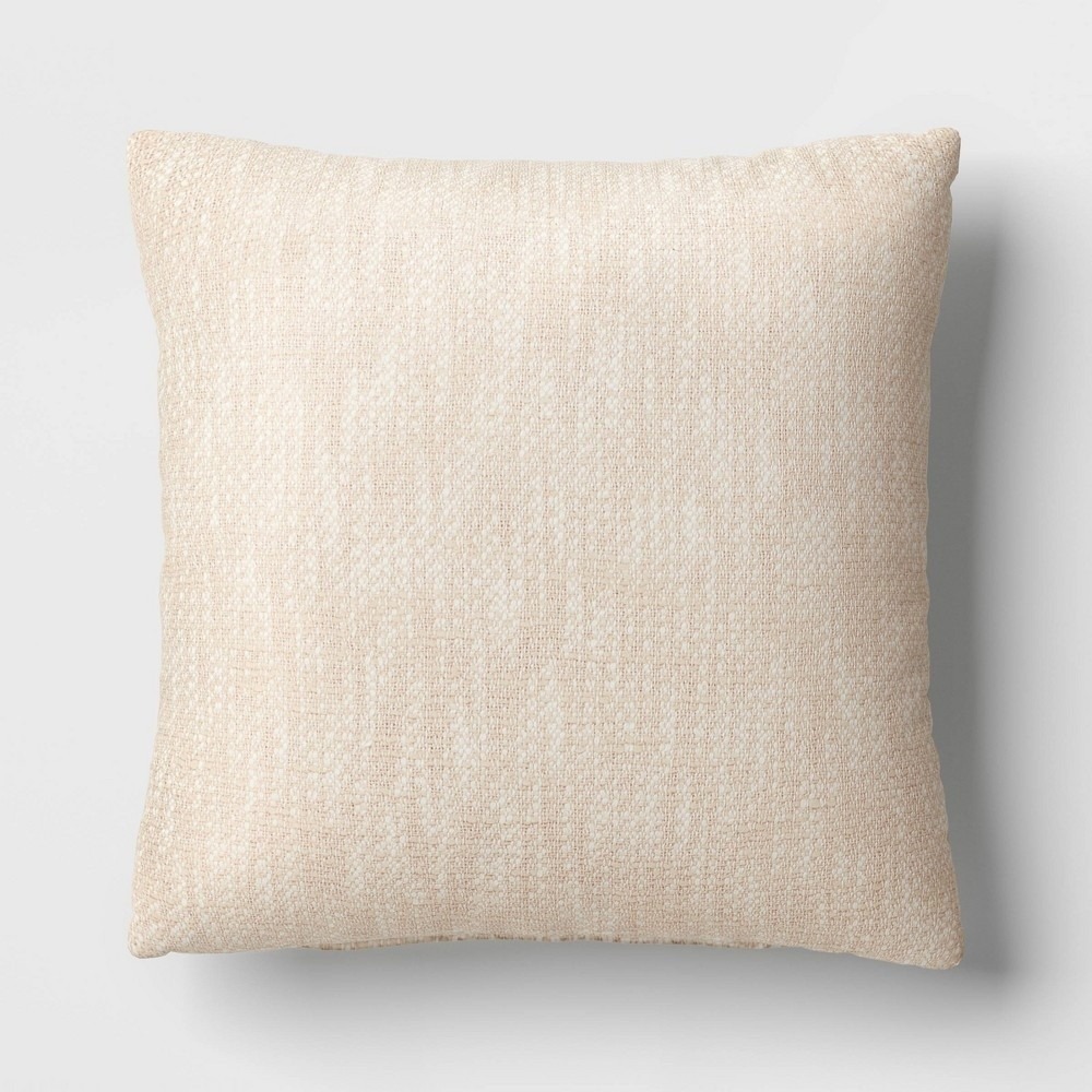 Room Essentials Textured Woven Cotton Square Throw Pillow 16 in Khaki NIB